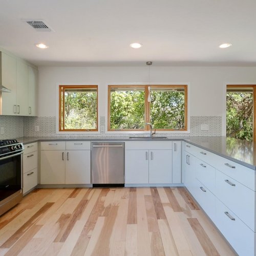 kitchen with hardwood floor Peoples Signature Flooring Austin Texas, Hickory Natural 5 Inch
