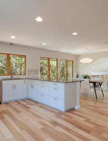 dining room/kitchen with hardwood floor Peoples Signature Flooring Austin Texas, Hickory Natural 5 Inch