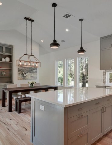 dining room/kitchen with hardwood floor Peoples Signature Flooring Austin Texas, Hickory Natural 5 Inch
